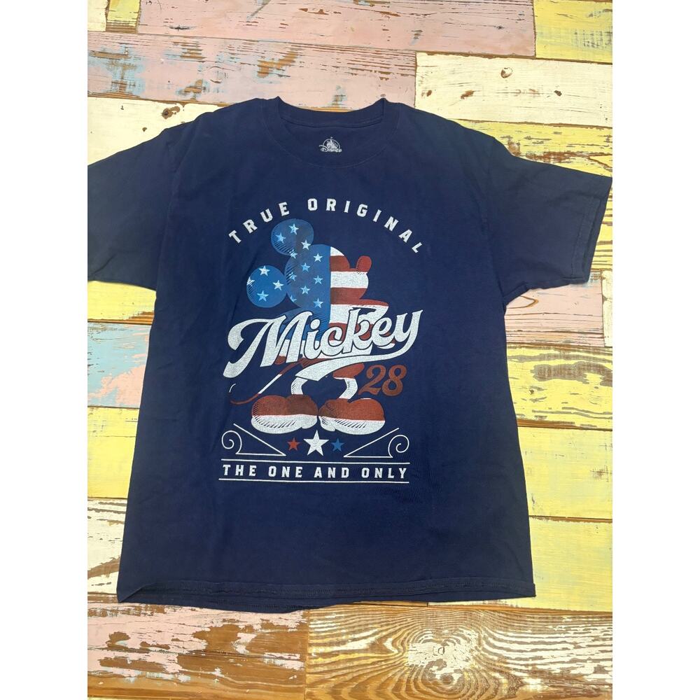 Disney Parks Shirt Mens Large Blue Mickey Mouse America Flag red white